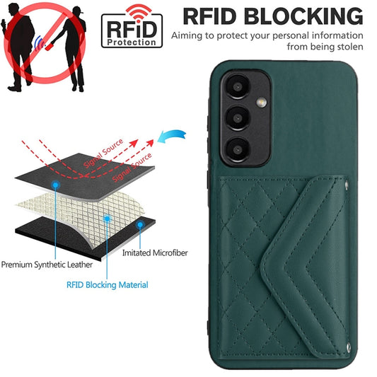 For Samsung Galaxy A55 Rhombic Texture Card Bag RFID Phone Case with Long Lanyard(Green) by buy2fix