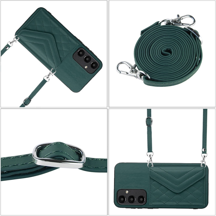 For Samsung Galaxy A55 Rhombic Texture Card Bag RFID Phone Case with Long Lanyard(Green) by buy2fix