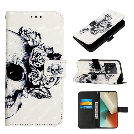 For Xiaomi Redmi Note 13 5G Global 3D Painting Horizontal Flip Leather Phone Case(Skull) - Xiaomi Cases by buy2fix | Online Shopping UK | buy2fix