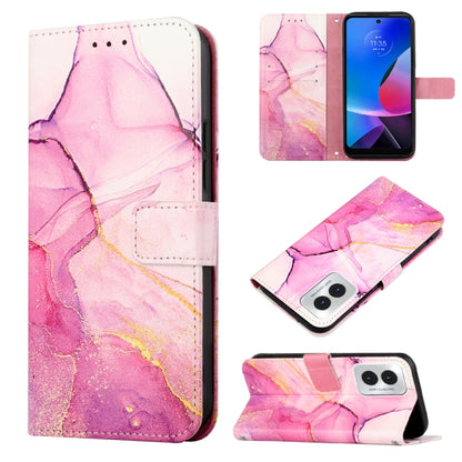 For Motorola Moto G Play 4G 2024 PT003 Marble Pattern Flip Leather Phone Case(Pink Purple Gold) by buy2fix