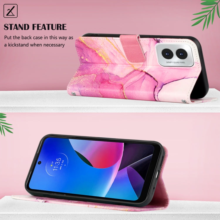 For Motorola Moto G Play 4G 2024 PT003 Marble Pattern Flip Leather Phone Case(Pink Purple Gold) by buy2fix