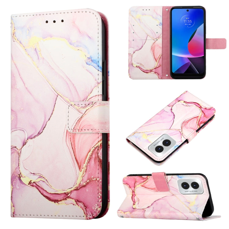 For Motorola Moto G Play 4G 2024 PT003 Marble Pattern Flip Leather Phone Case(Rose Gold) by buy2fix
