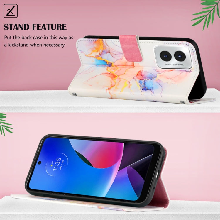 For Motorola Moto G Play 4G 2024 PT003 Marble Pattern Flip Leather Phone Case(Galaxy Marble White) by buy2fix