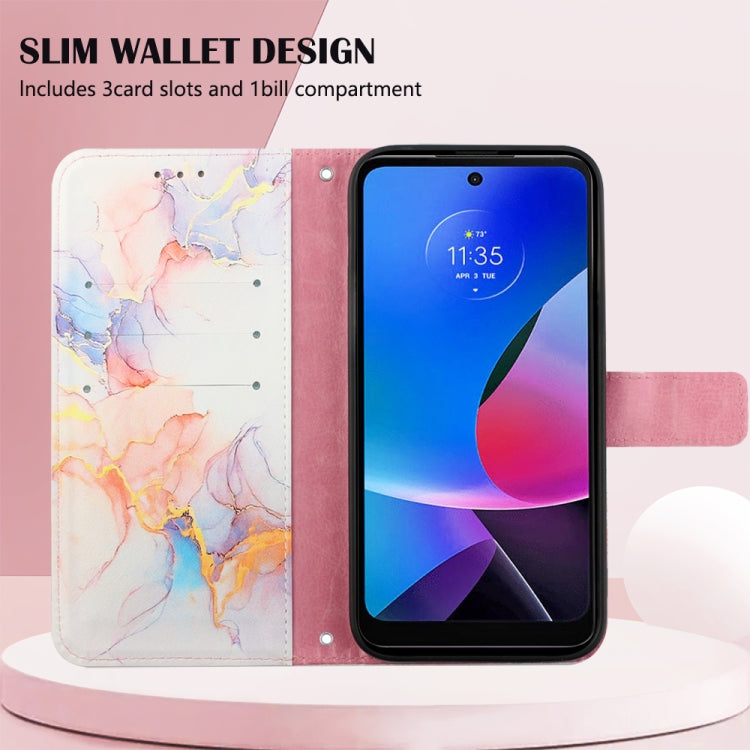 For Motorola Moto G Play 4G 2024 PT003 Marble Pattern Flip Leather Phone Case(Galaxy Marble White) by buy2fix