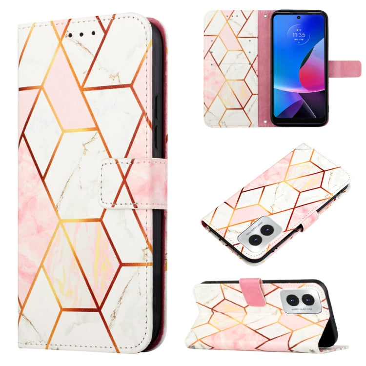 For Motorola Moto G Play 4G 2024 PT003 Marble Pattern Flip Leather Phone Case(Pink White) by buy2fix