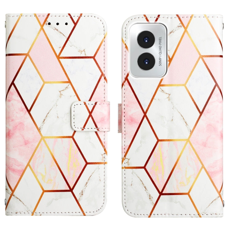 For Motorola Moto G Play 4G 2024 PT003 Marble Pattern Flip Leather Phone Case(Pink White) by buy2fix