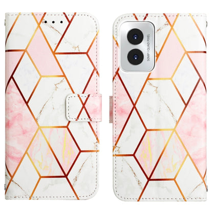 For Motorola Moto G Play 4G 2024 PT003 Marble Pattern Flip Leather Phone Case(Pink White) by buy2fix