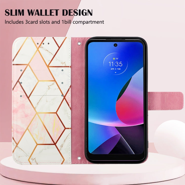 For Motorola Moto G Play 4G 2024 PT003 Marble Pattern Flip Leather Phone Case(Pink White) by buy2fix