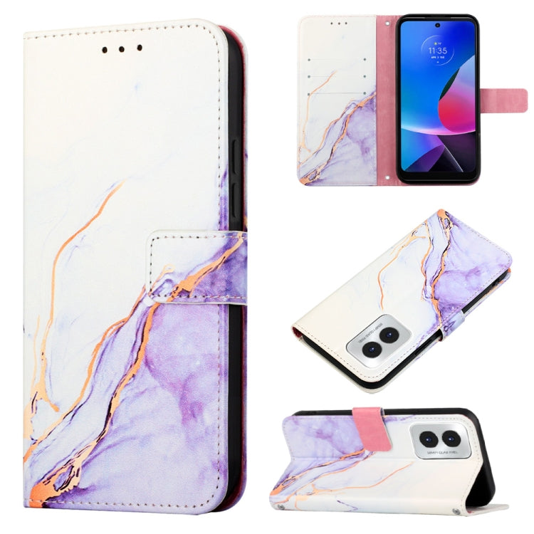 For Motorola Moto G Play 4G 2024 PT003 Marble Pattern Flip Leather Phone Case(White Purple) by buy2fix
