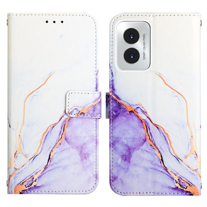 For Motorola Moto G Play 4G 2024 PT003 Marble Pattern Flip Leather Phone Case(White Purple) by buy2fix