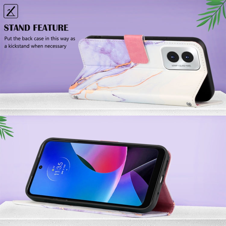 For Motorola Moto G Play 4G 2024 PT003 Marble Pattern Flip Leather Phone Case(White Purple) by buy2fix
