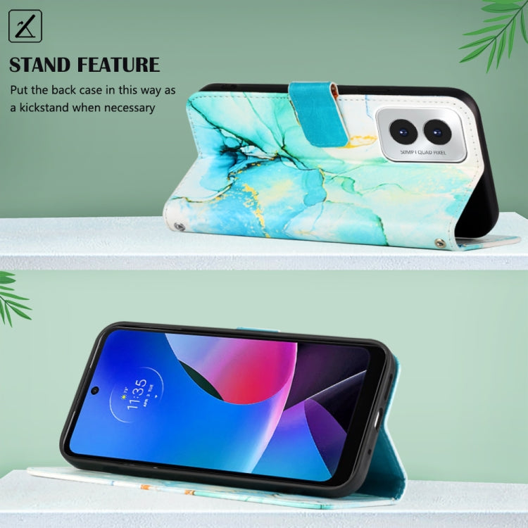 For Motorola Moto G Play 4G 2024 PT003 Marble Pattern Flip Leather Phone Case(Green) by buy2fix