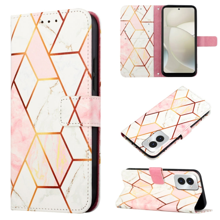 For Motorola Moto G Power 5G 2024 PT003 Marble Pattern Flip Leather Phone Case(Pink White) by buy2fix