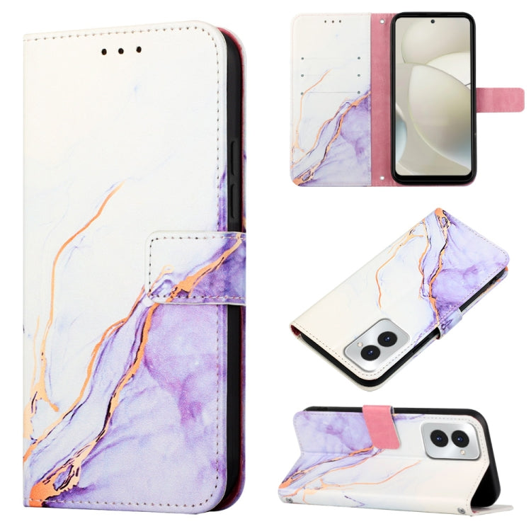 For Motorola Moto G Power 5G 2024 PT003 Marble Pattern Flip Leather Phone Case(White Purple) by buy2fix