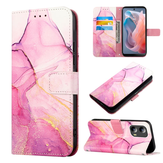 For Motorola Moto G Play 5G 2024 PT003 Marble Pattern Flip Leather Phone Case(Pink Purple Gold) by buy2fix