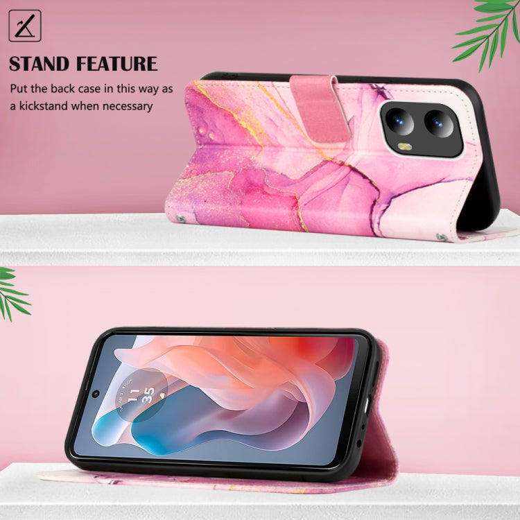 For Motorola Moto G Play 5G 2024 PT003 Marble Pattern Flip Leather Phone Case(Pink Purple Gold) by buy2fix