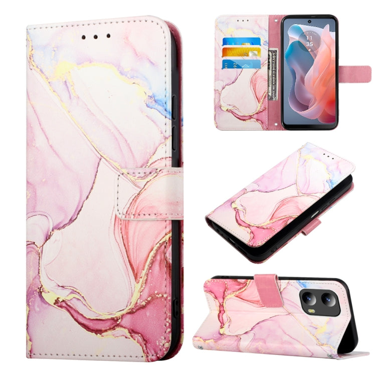 For Motorola Moto G Play 5G 2024 PT003 Marble Pattern Flip Leather Phone Case(Rose Gold) by buy2fix