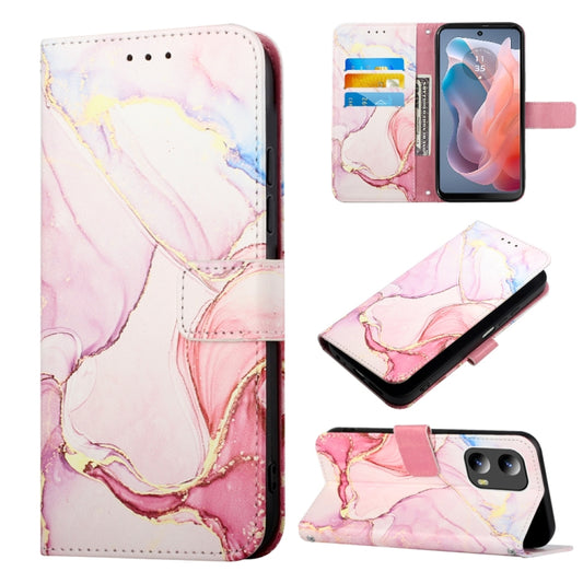 For Motorola Moto G Play 5G 2024 PT003 Marble Pattern Flip Leather Phone Case(Rose Gold) by buy2fix