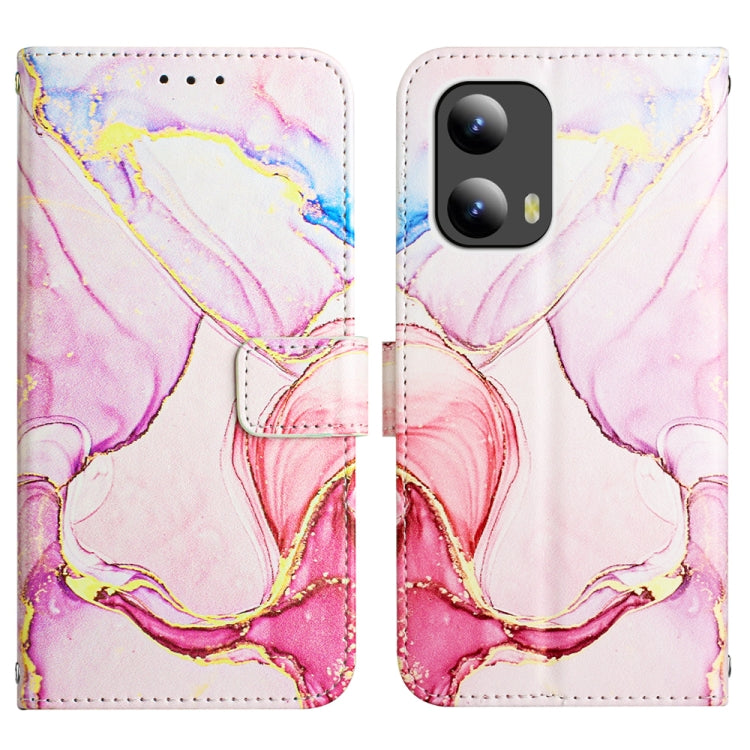 For Motorola Moto G Play 5G 2024 PT003 Marble Pattern Flip Leather Phone Case(Rose Gold) by buy2fix