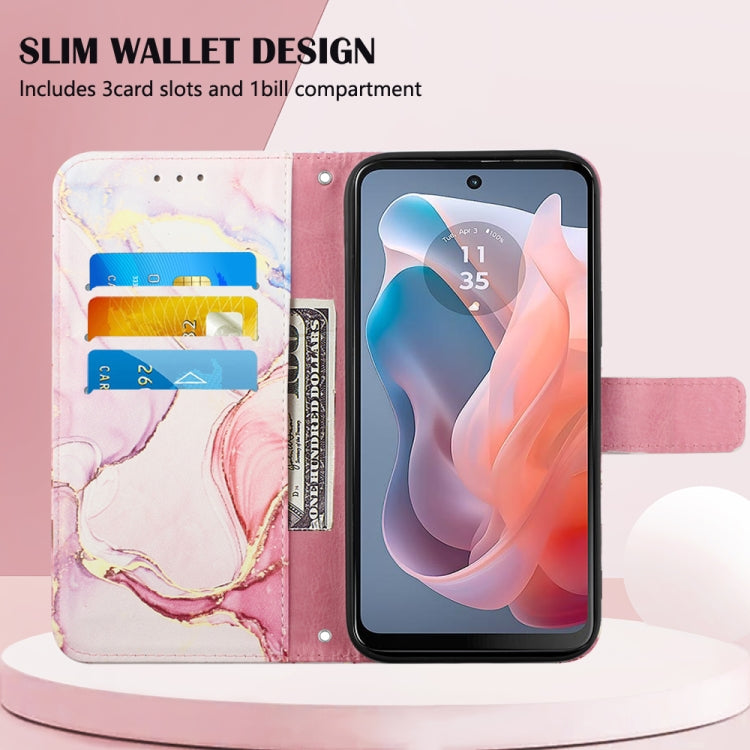 For Motorola Moto G Play 5G 2024 PT003 Marble Pattern Flip Leather Phone Case(Rose Gold) by buy2fix