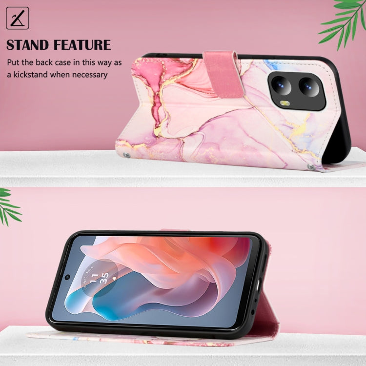 For Motorola Moto G Play 5G 2024 PT003 Marble Pattern Flip Leather Phone Case(Rose Gold) by buy2fix