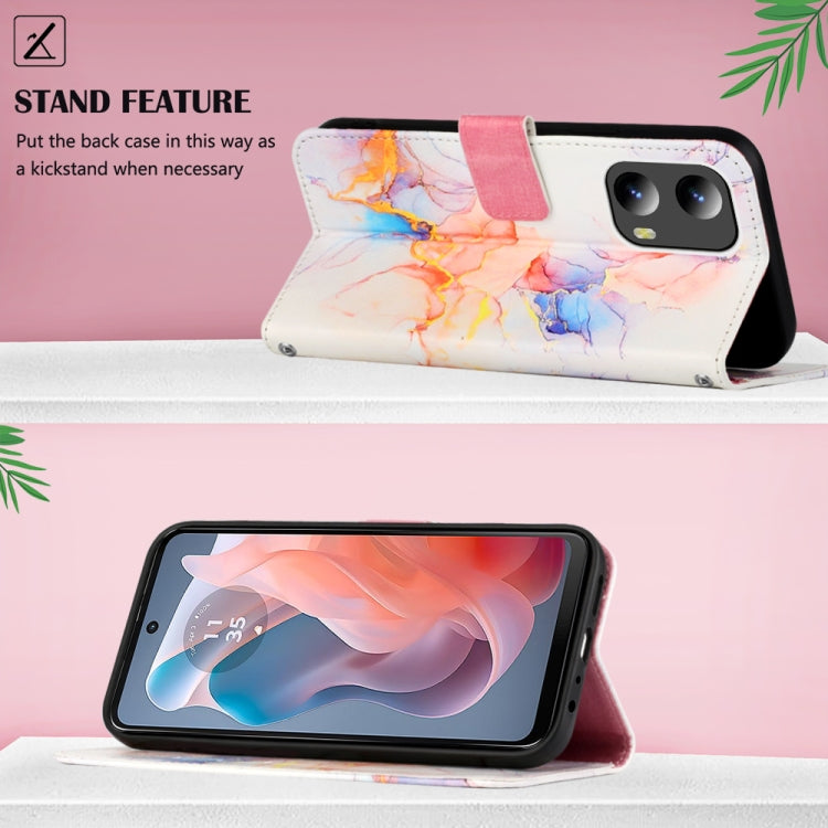 For Motorola Moto G Play 5G 2024 PT003 Marble Pattern Flip Leather Phone Case(Galaxy Marble White) by buy2fix