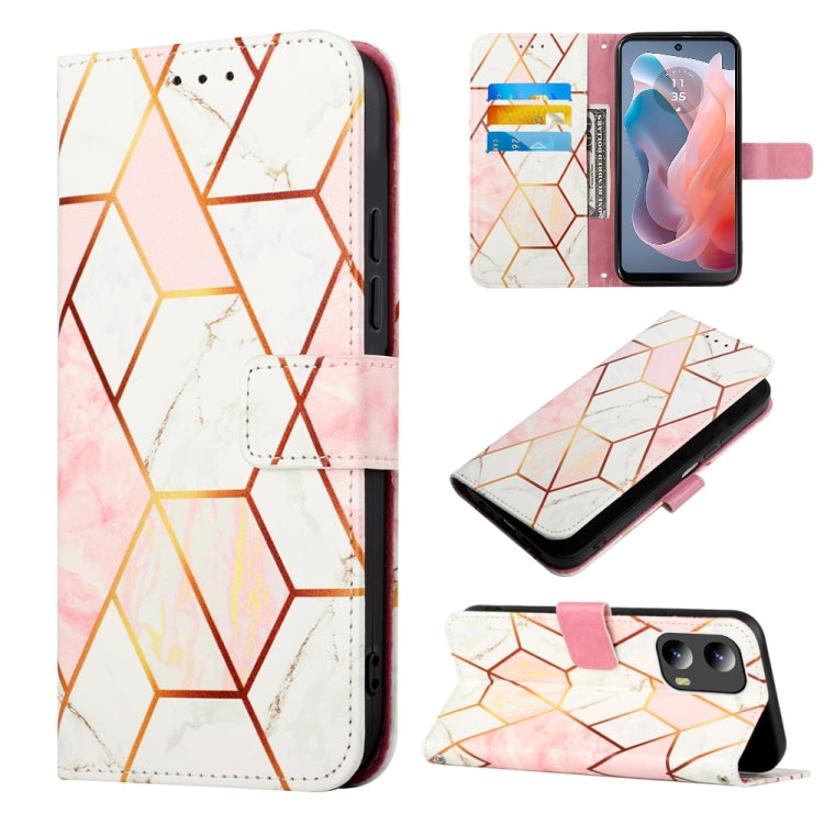 For Motorola Moto G Play 5G 2024 PT003 Marble Pattern Flip Leather Phone Case(Pink White) by buy2fix