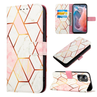 For Motorola Moto G Play 5G 2024 PT003 Marble Pattern Flip Leather Phone Case(Pink White) by buy2fix