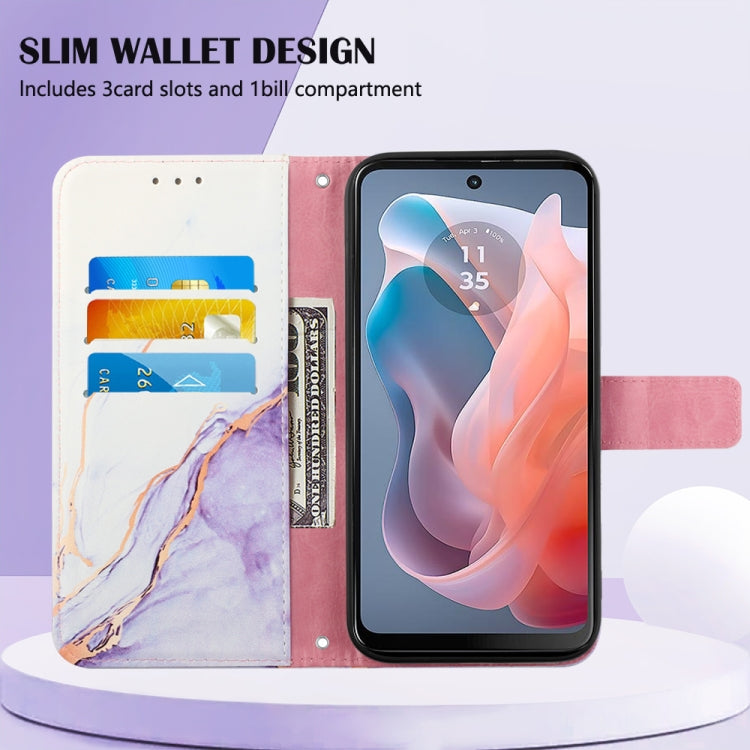 For Motorola Moto G Play 5G 2024 PT003 Marble Pattern Flip Leather Phone Case(White Purple) by buy2fix