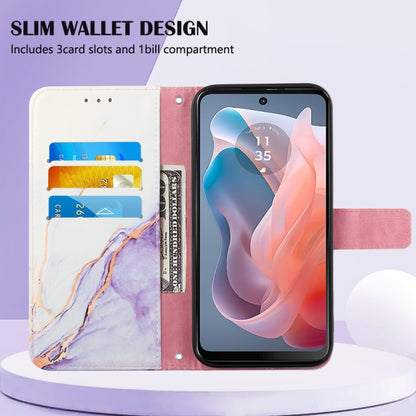 For Motorola Moto G Play 5G 2024 PT003 Marble Pattern Flip Leather Phone Case(White Purple) by buy2fix