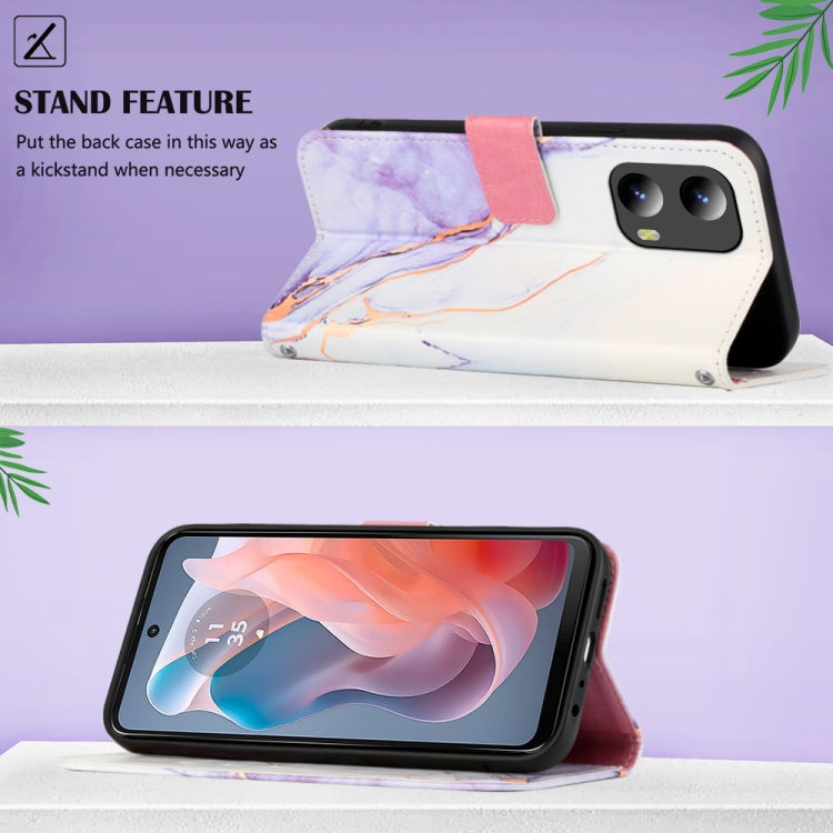 For Motorola Moto G Play 5G 2024 PT003 Marble Pattern Flip Leather Phone Case(White Purple) by buy2fix