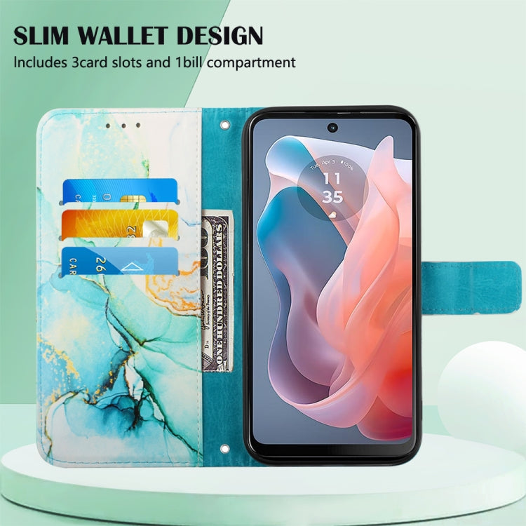 For Motorola Moto G Play 5G 2024 PT003 Marble Pattern Flip Leather Phone Case(Green) by buy2fix