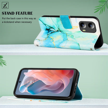 For Motorola Moto G Play 5G 2024 PT003 Marble Pattern Flip Leather Phone Case(Green) by buy2fix