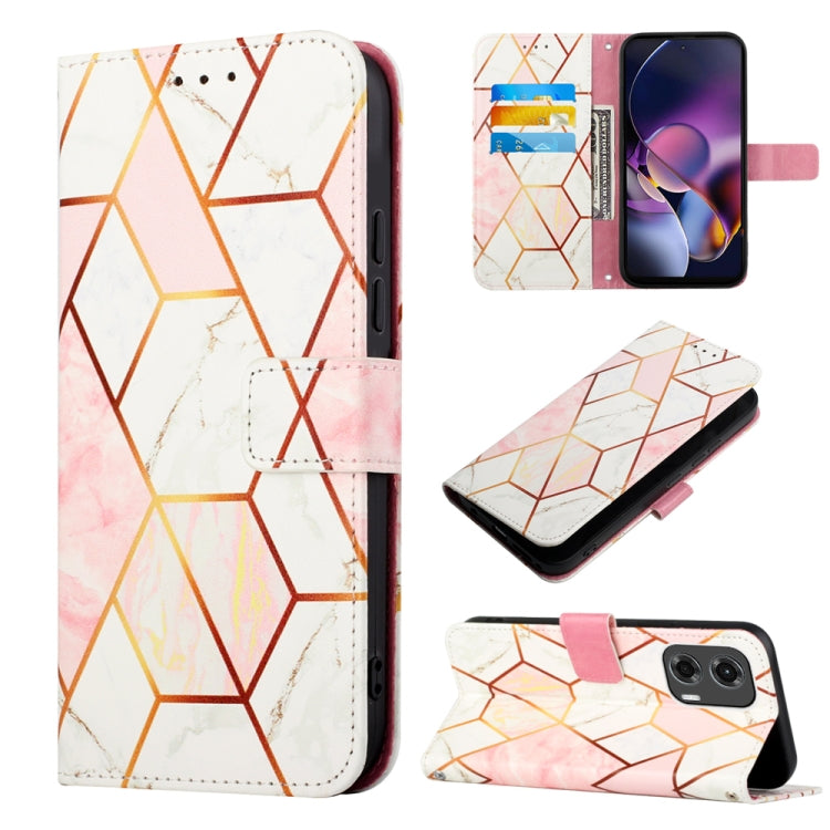For Motorola Moto G Stylus 5G 2024 PT003 Marble Pattern Flip Leather Phone Case(Pink White) by buy2fix