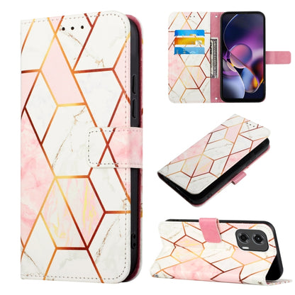 For Motorola Moto G Stylus 5G 2024 PT003 Marble Pattern Flip Leather Phone Case(Pink White) by buy2fix