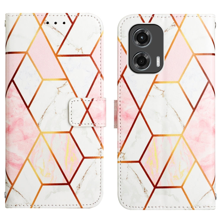 For Motorola Moto G Stylus 5G 2024 PT003 Marble Pattern Flip Leather Phone Case(Pink White) by buy2fix