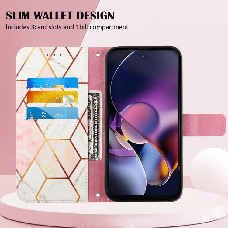 For Motorola Moto G Stylus 5G 2024 PT003 Marble Pattern Flip Leather Phone Case(Pink White) by buy2fix