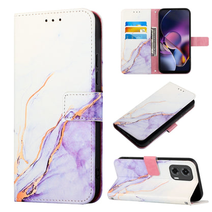 For Motorola Moto G Stylus 5G 2024 PT003 Marble Pattern Flip Leather Phone Case(White Purple) by buy2fix