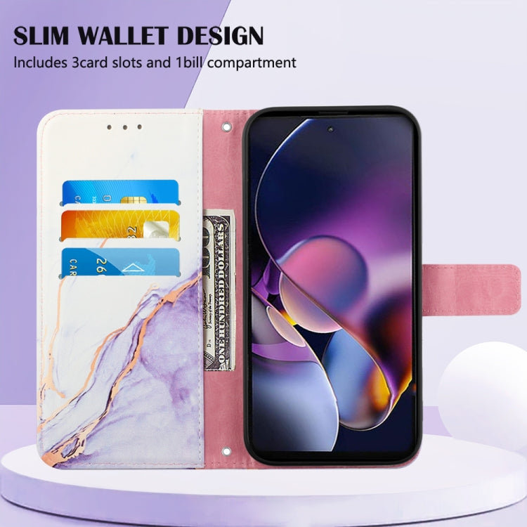 For Motorola Moto G Stylus 5G 2024 PT003 Marble Pattern Flip Leather Phone Case(White Purple) by buy2fix