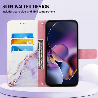 For Motorola Moto G Stylus 5G 2024 PT003 Marble Pattern Flip Leather Phone Case(White Purple) by buy2fix