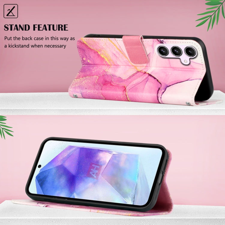 For Samsung Galaxy A55 PT003 Marble Pattern Flip Leather Phone Case(Pink Purple Gold) by buy2fix