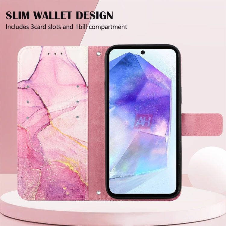 For Samsung Galaxy A55 PT003 Marble Pattern Flip Leather Phone Case(Pink Purple Gold) by buy2fix