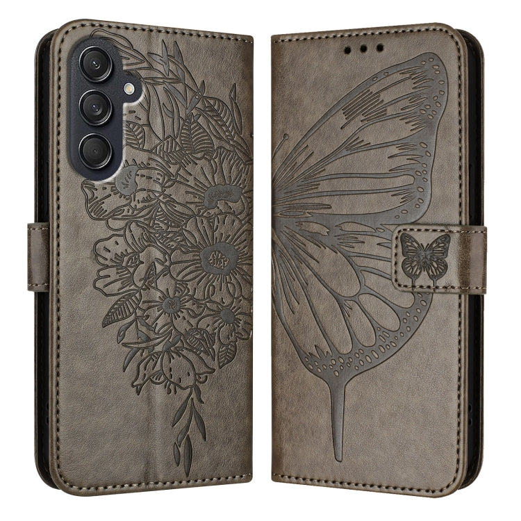 For Samsung Galaxy M55 Embossed Butterfly Leather Phone Case(Grey) by buy2fix