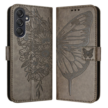 For Samsung Galaxy M55 Embossed Butterfly Leather Phone Case(Grey) by buy2fix