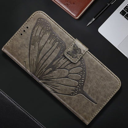 For Samsung Galaxy M55 Embossed Butterfly Leather Phone Case(Grey) by buy2fix