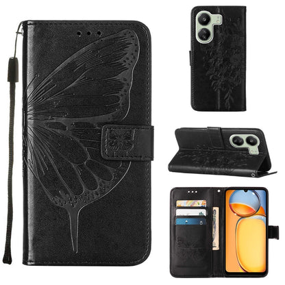 For Xiaomi Redmi 13C Embossed Butterfly Leather Phone Case(Black) by buy2fix