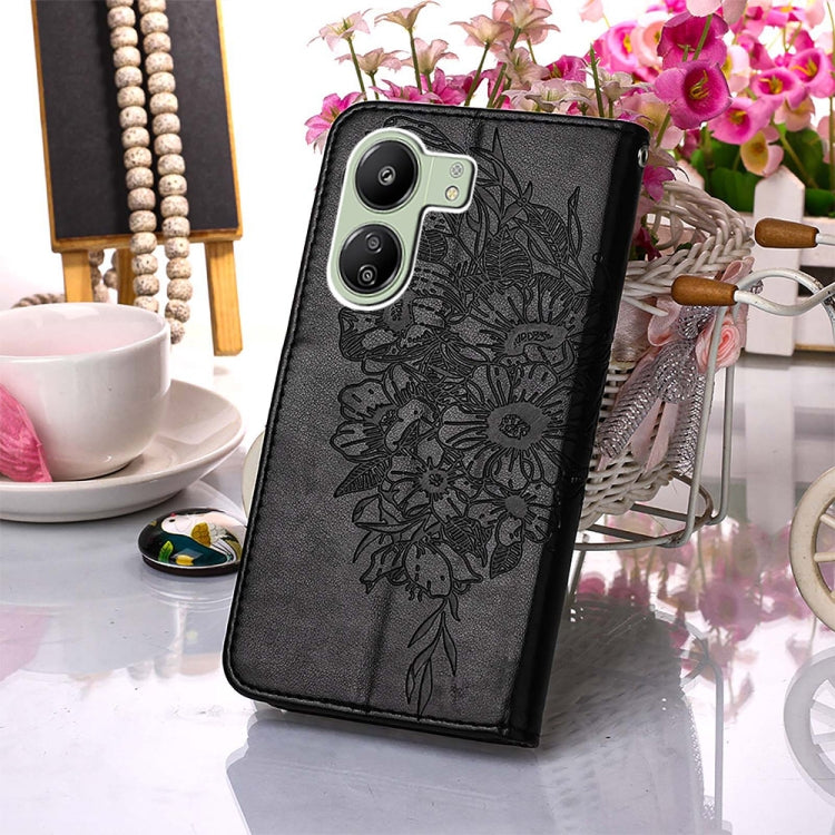 For Xiaomi Redmi 13C Embossed Butterfly Leather Phone Case(Black) by buy2fix