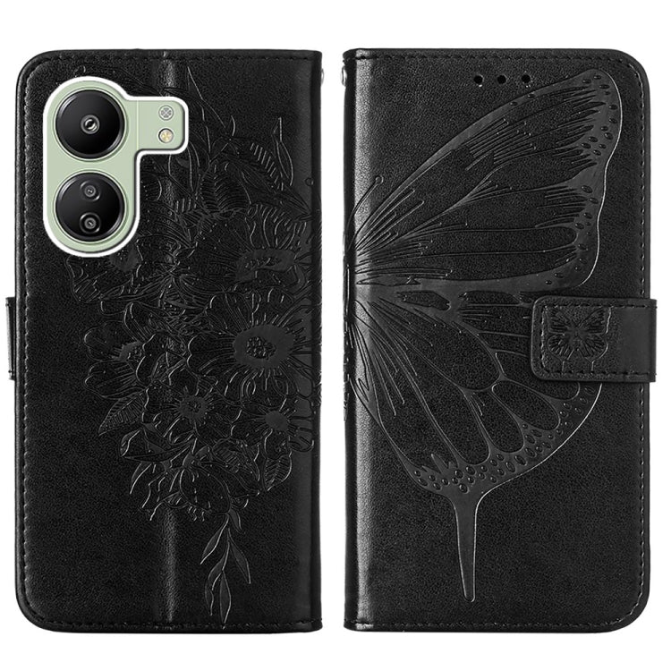 For Xiaomi Redmi 13C Embossed Butterfly Leather Phone Case(Black) by buy2fix