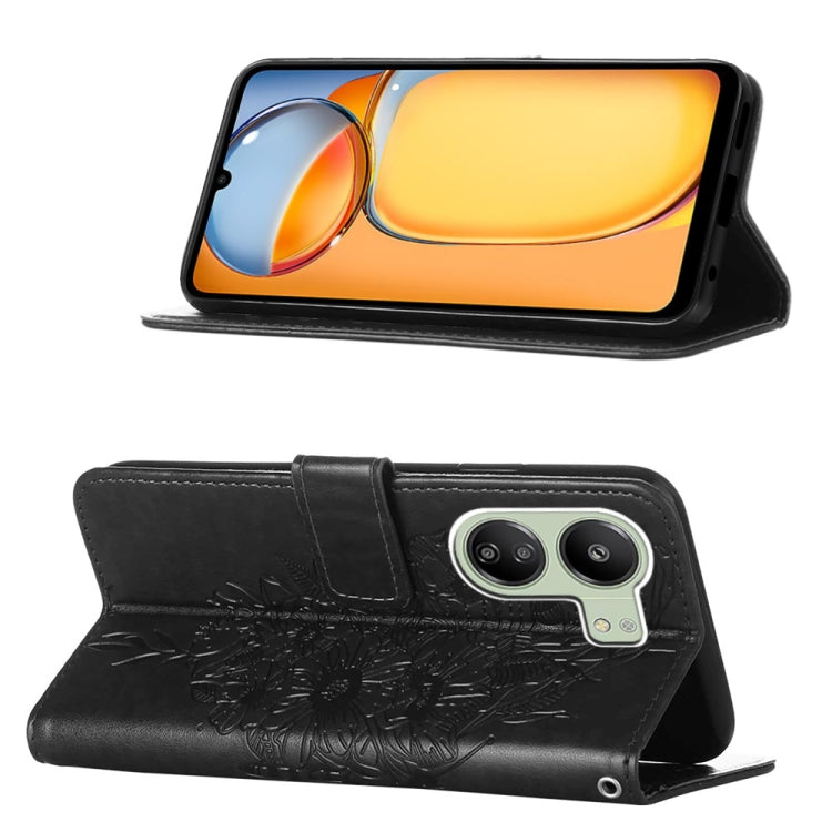 For Xiaomi Redmi 13C Embossed Butterfly Leather Phone Case(Black) by buy2fix