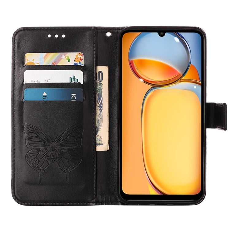 For Xiaomi Redmi 13C Embossed Butterfly Leather Phone Case(Black) by buy2fix